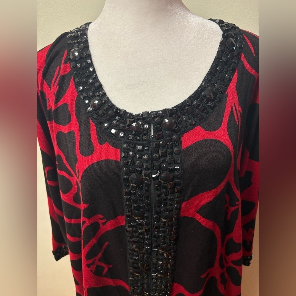 Michael Simon cardigan sweater beaded sz 3X red black - Picture 3 of 7
